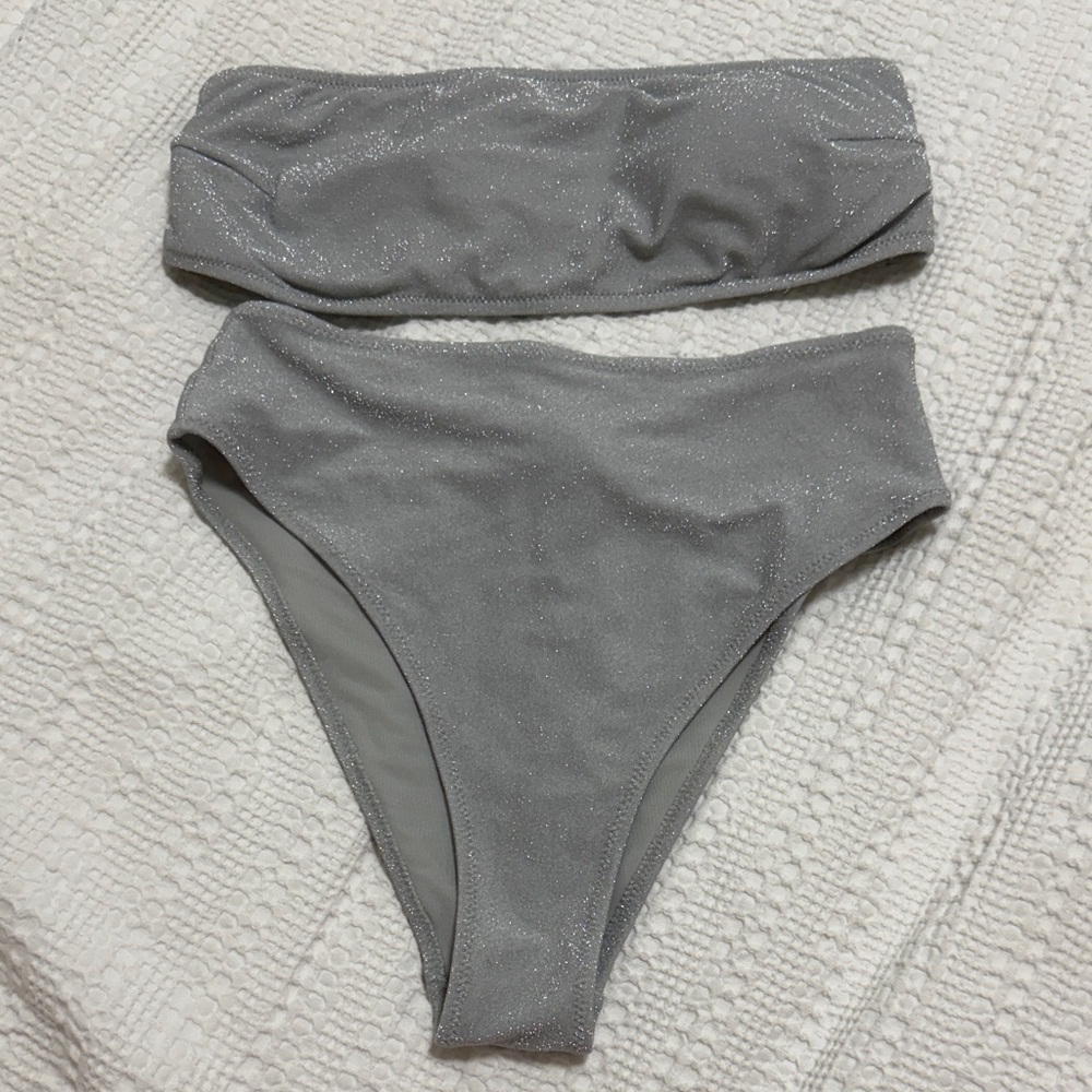 H&M Shimmering Gray Bandeau Bikini Set